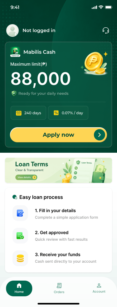 Mabilis Cash app home screen